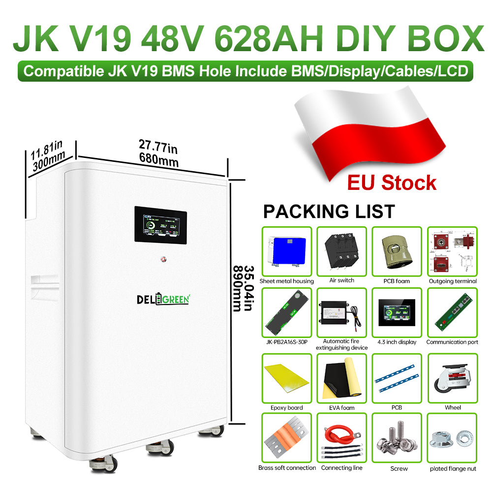 EU 32kWh Finished Lifepo4 Battery Pack JK V19 BMS 48V EVE628 CAN RS485 2A Active Balancer Tax Shipping Free