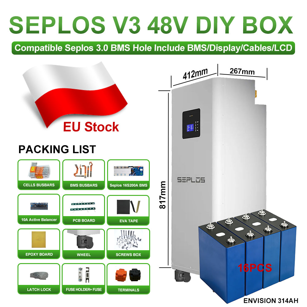 EU GradeA+ 16kWh EVE314 MB31 8000 Cycles EV Class DIY Lifepo4 Battery Pack Seplos 3.0 Kits 2A Active Balancer Home Solar Vat Free