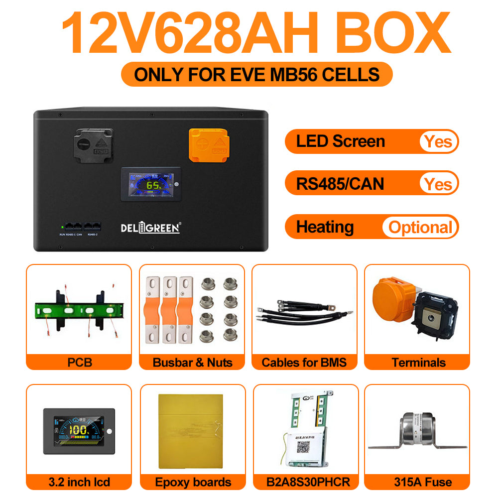 New 12V 628Ah DIY Battery Kit MB56 EVE628AH Rechargeable Cells 4S300A Smart BMS Golfcart Camping Van Solar Storage Battery