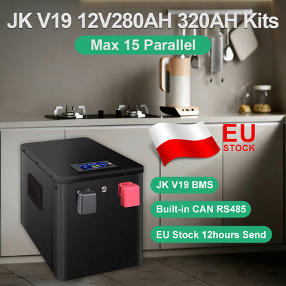 EU Stock JK V19 12V280AH 320AH Lifepo4 Battery Kits JK-B1A8S20P 200A BMS CAN RS485 1P4S DIY Solar Storage Protable Case