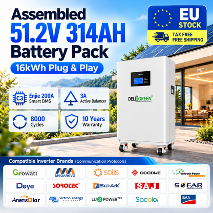 EU Stock 16kWh Assembled Battery Pack Lifepo4 Battery 51.2V 314AH 3A Active Balancer Extinguisher Tax Free DDP