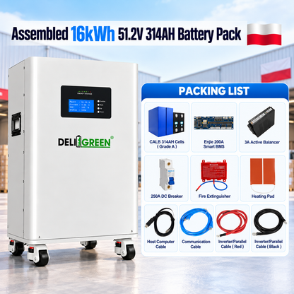 EU Stock Lifepo4 51.2V 314AH Battery 16kWh Assembled Battery Pack Heating Pad 3A Active Balancer Fire Extinguisher Tax Free