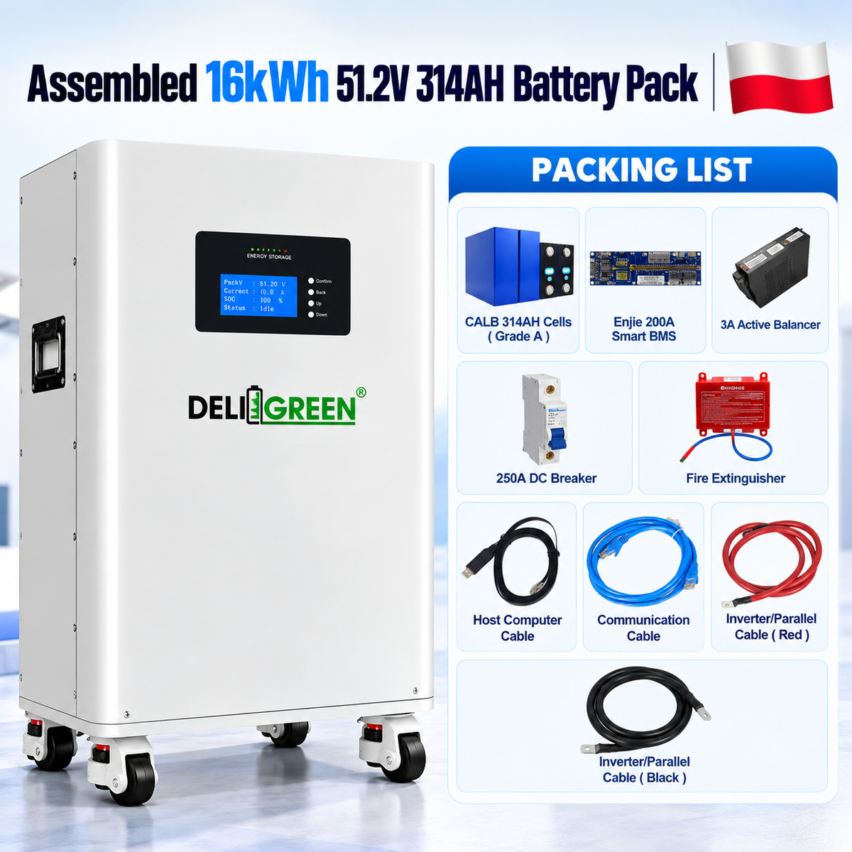 EU Stock 16kWh Assembled Battery Pack Lifepo4 Battery 51.2V 314AH 3A Active Balancer Extinguisher Tax Free DDP