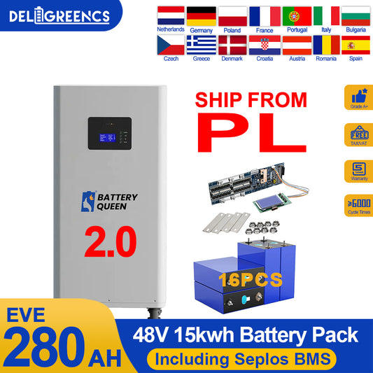 Poland 15KWH Battery Pack Seplos Battery Kits with 16pcs EVE280K Lifepo4 Grade A+ 6000 Cycles Free Ship To EU