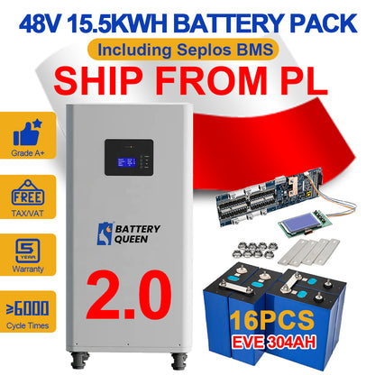 Poland Battery Pack 15.5KWH Lifepo4 Seplos Kits With 16pcs EVE304 Grade A+ Free Ship To EU