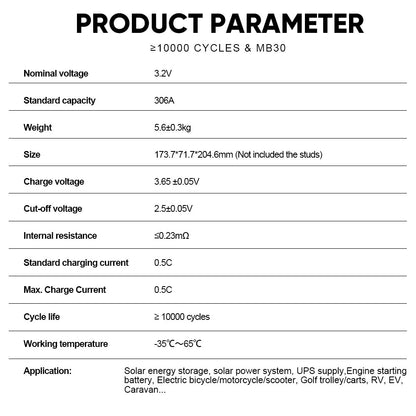 Grade A EVE306AH 1000 Cycles Lifepo4 Battery 12V 24V 48V Battery Pack Rechargeable Battery For Home solar Storage