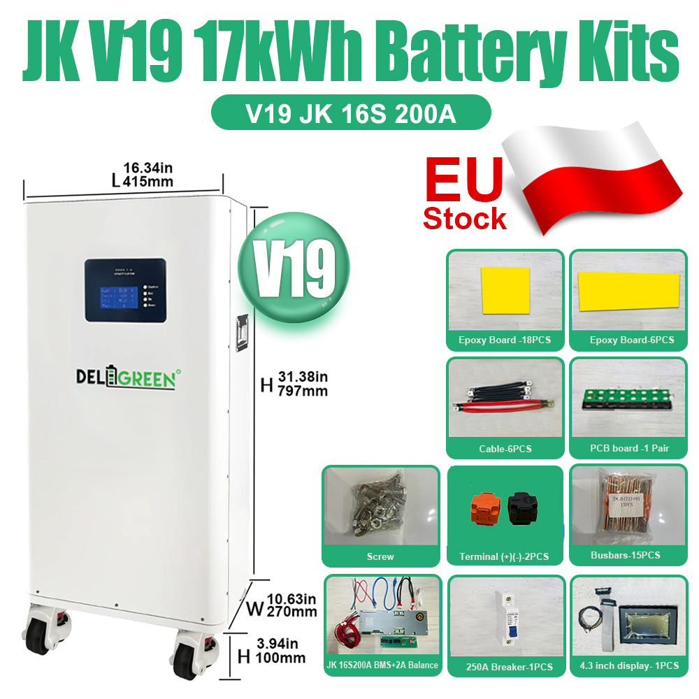 EU Stock Lifepo4 Battery DIY Kits JK V19 15kWh 16kWh 51.2V CATL280 Envision314 EVE314 DIY Rechargeable Home Solar
