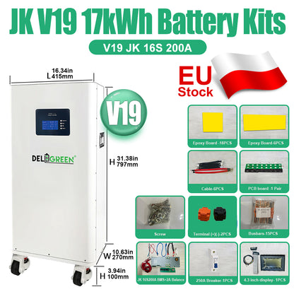EU Stock Lifepo4 Battery DIY Kits JK V19 15kWh 16kWh 51.2V CATL280 Envision314 EVE314 DIY Rechargeable Home Solar