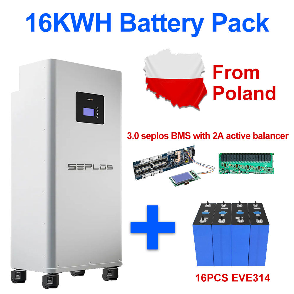 Poland Stock 16KWH Seplos 3.0 Kits 16S200A Smart BMS With 2A Active Balancer EVE314AH Grade A+ MB31 Lifepo4 Battery Tax Free To EU