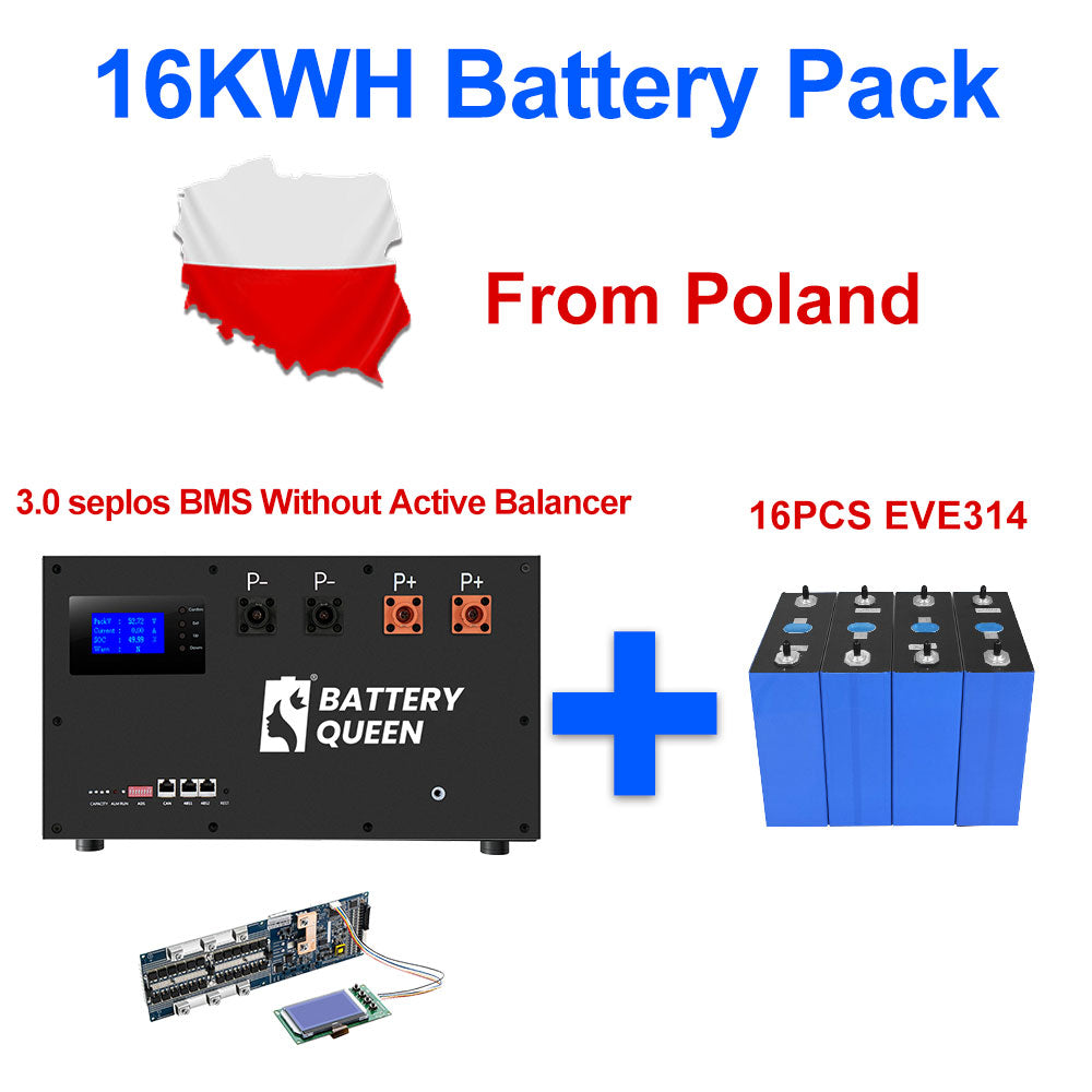 Poland Stock 16KWH Seplos 3.0 Kits 16S200A Smart BMS With 2A Active Balancer EVE314AH Grade A+ MB31 Lifepo4 Battery Tax Free To EU