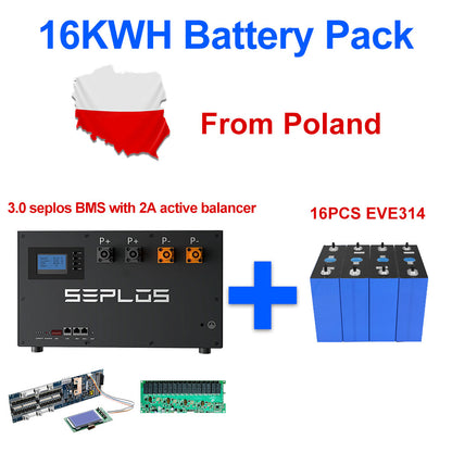 Poland Stock 16KWH Seplos 3.0 Kits 16S200A Smart BMS With 2A Active Balancer EVE314AH Grade A+ MB31 Lifepo4 Battery Tax Free To EU