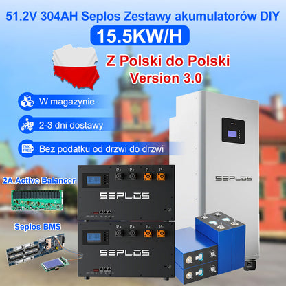 Poland 15.5KWH 3.0 Seplos Kits 2A Active Balancer 16pcs EVE304 Grade A+ Lifepo4 Battery Pack Free Ship