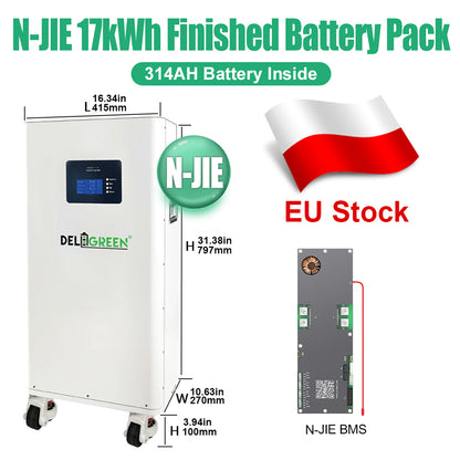 EU Stock 16kWh Finished Lifepo4 Battery Pack Grade A CALB 314AH CAN RS485 Smart BMS 250A DC Breaker Extinguisher Tax Free Finished Pack