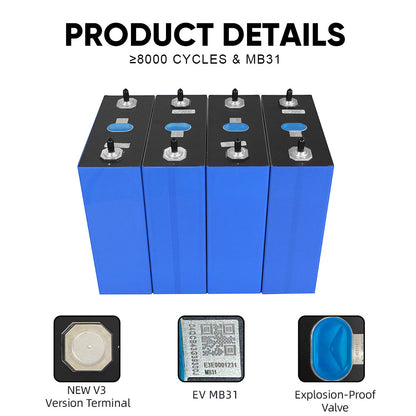 Poland Stock EVE314AH Grade A+ Lifepo4 Battery 8000 Cycles Tax Free Rechargeable Battery Home Solar