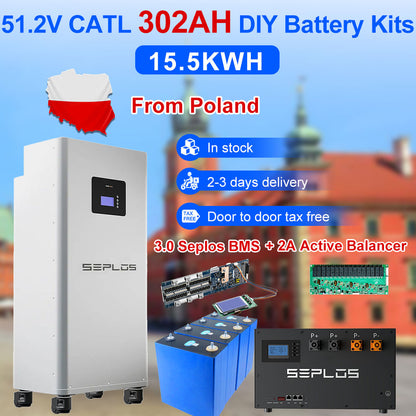 Poland Stock Catl302 Grade A+ Lifepo4 Battery 15.5KWH Seplos 3.0 Kits With 2A Active Balancer Tax Free