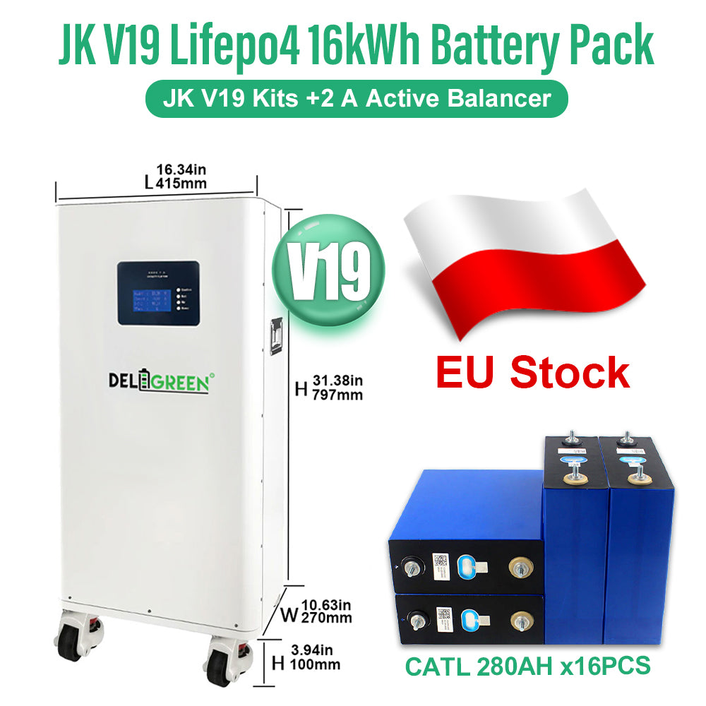 EU Stock Lifepo4 Battery DIY Kits JK V19 15kWh 16kWh 51.2V CATL280 Envision314 EVE314 DIY Rechargeable Home Solar