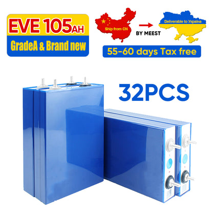 Ukraine Tax Free EVE105AH Grade A+ Lifepo4 Battery 12V 24V 48V 96V Home Solar Ship Free By Meest