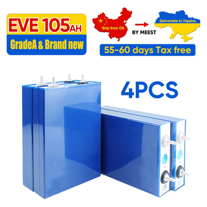 Ukraine Tax Free EVE105AH Grade A+ Lifepo4 Battery 12V 24V 48V 96V Home Solar Ship Free By Meest