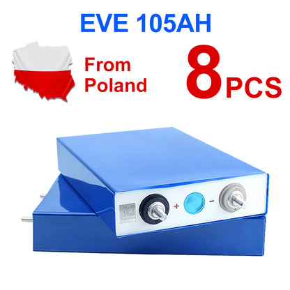 Poland Stock Lifepo4 EVE 105AH 100AH Battery Grade A Power Bank Lifepo4 Battery 12V 24V 48V Rechargeable Batteries For Solar