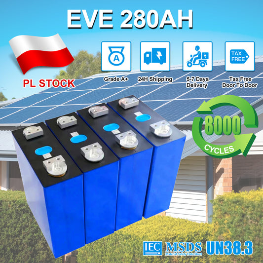 Poland Stock Lifepo4 Battery EVE280K 4 Hole Stud Battery 12V 24V 48V 96V Grade A+ Free Shipping Home Solar