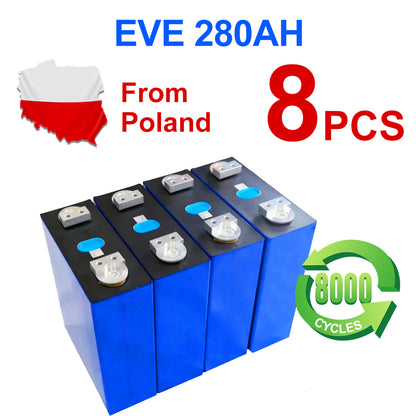 Poland Stock Lifepo4 Battery EVE280K 4 Hole Stud Battery 12V 24V 48V 96V Grade A+ Free Shipping Home Solar