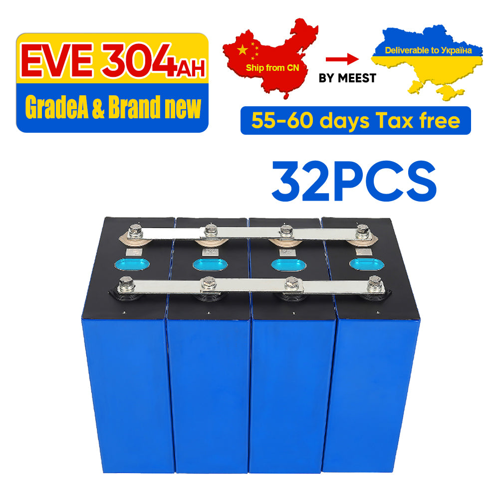 Ukraine Grade A+ Lifepo4 Battery EVE304AH 12V 24V 48V 96V Tax Free By Meest Home Solar