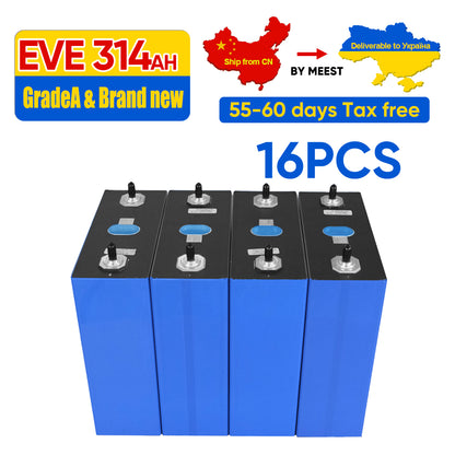 Ukraine Tax Free EVE314AH Grade A+ Lifepo4 Battery 12V 24V 48V 96V Rechargeable Battery Free Ship