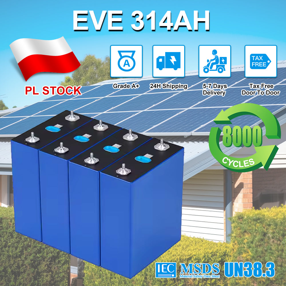 Poland Stock EVE314AH Grade A+ Lifepo4 Battery 8000 Cycles Tax Free Rechargeable Battery Home Solar