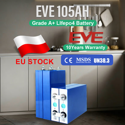 EU Stock Lifepo4 Battery EVE105 Grade A+ EV Class 12V 24V 48V Rechargeable Battery VAT Free