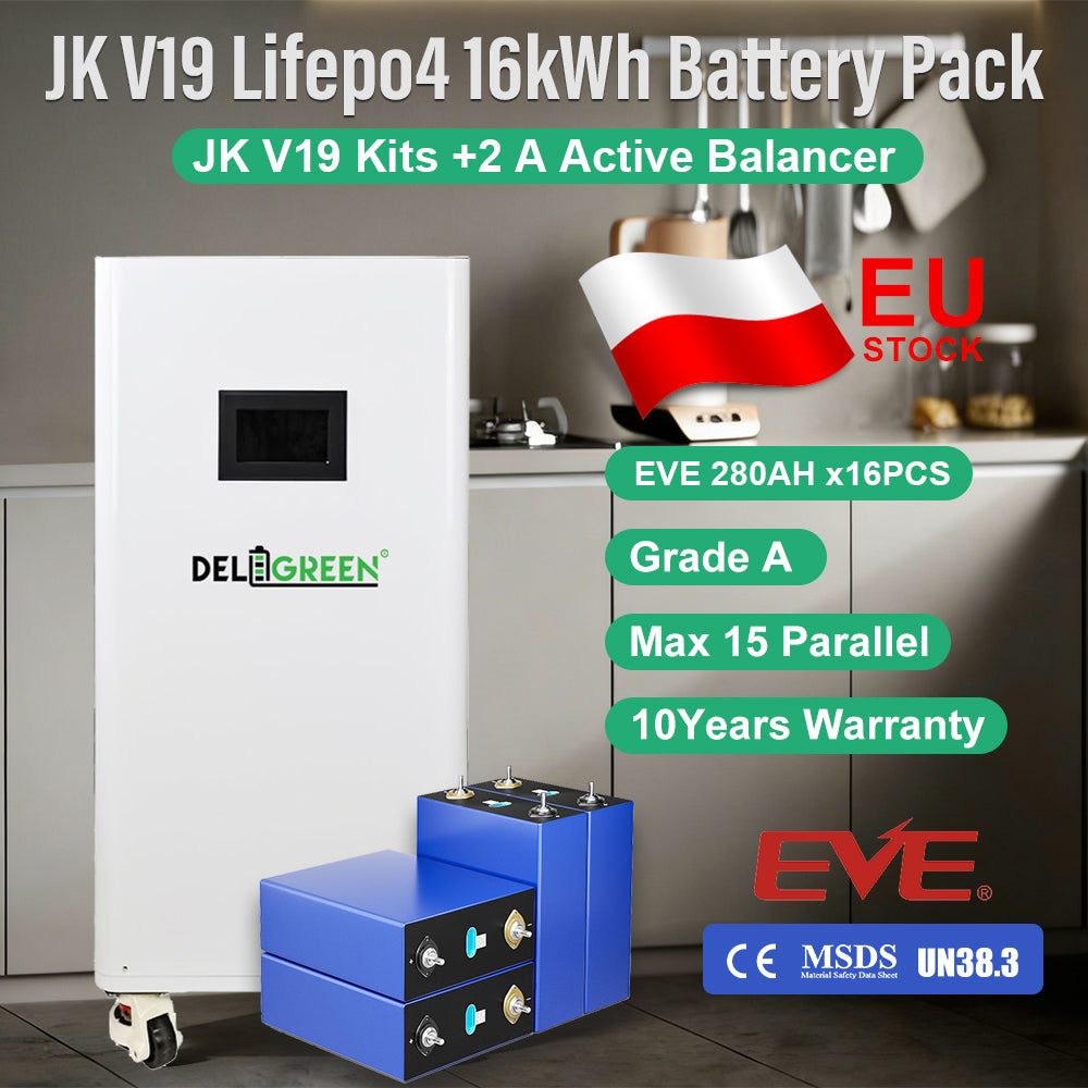 EU 15kWh Lifepo4 Battery EVE280K GradeA 8000 Cycles Lifepo4 Battery DIY Pack JKV19 Case DIY Box Or BMS Kits VAT Free