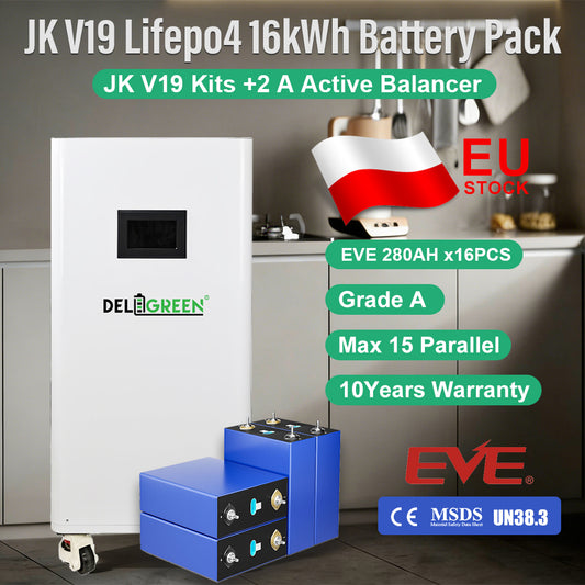 EU 15kWh Lifepo4 Battery EVE280K GradeA 8000 Cycles Lifepo4 Battery DIY Pack JKV19 Case DIY Box Or BMS Kits VAT Free