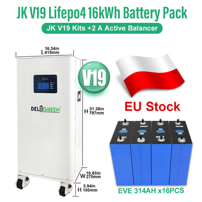 EU Stock Lifepo4 Battery DIY Kits JK V19 15kWh 16kWh 51.2V CATL280 Envision314 EVE314 DIY Rechargeable Home Solar