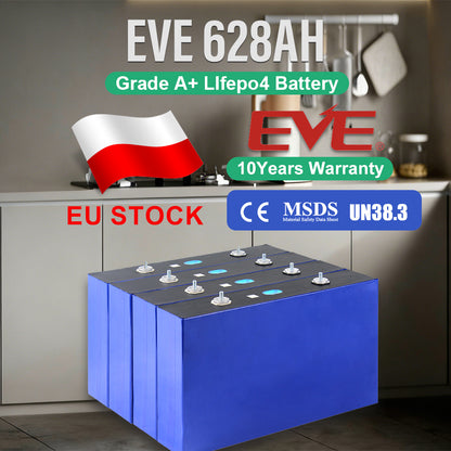 EU Stock Grade A+ EVE628AH Lifepo4 Battery 12V 24V 48V 96V 8kWh 16kWh 32kWh 64kWh DIY Rechargeable Battery Pack