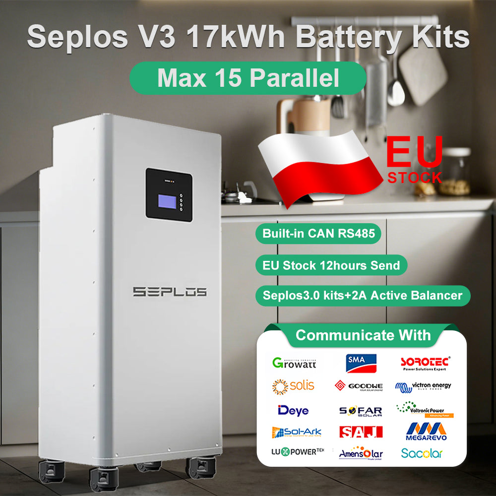 EU Stock 3.0 Seplos Kits 51.2V 280AH 320AH Lifep04 Battery Kits 2A Active Balancer 15kWh 16kWh Case VAT FREE