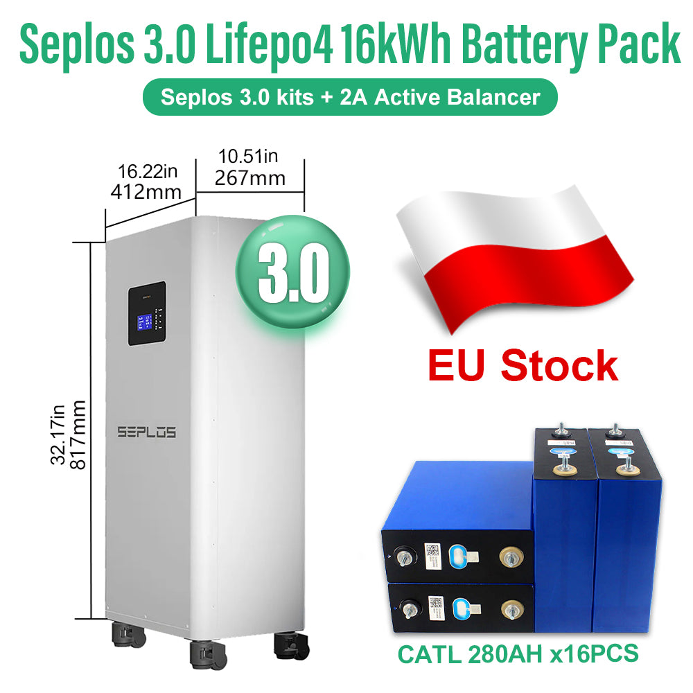 EU 15kWh DIY Lifepo4 Battery Pack CATL280 48V Battery Seplos 3.0 Kits CAN RS485 2A Active Balancer Tax Free Home Solar 10 Years Warranty