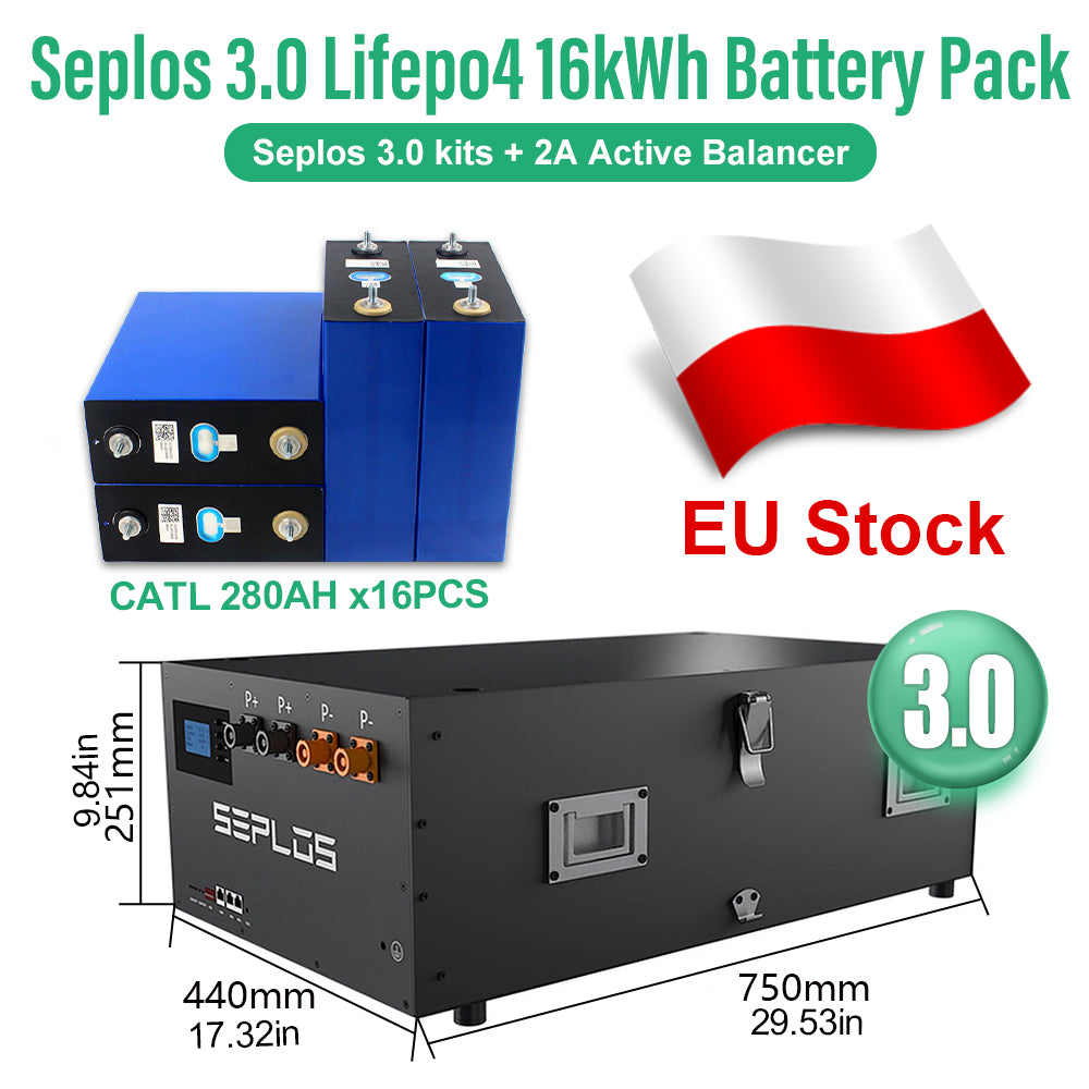 EU 15kWh DIY Lifepo4 Battery Pack CATL280 48V Battery Seplos 3.0 Kits CAN RS485 2A Active Balancer Tax Free Home Solar 10 Years Warranty