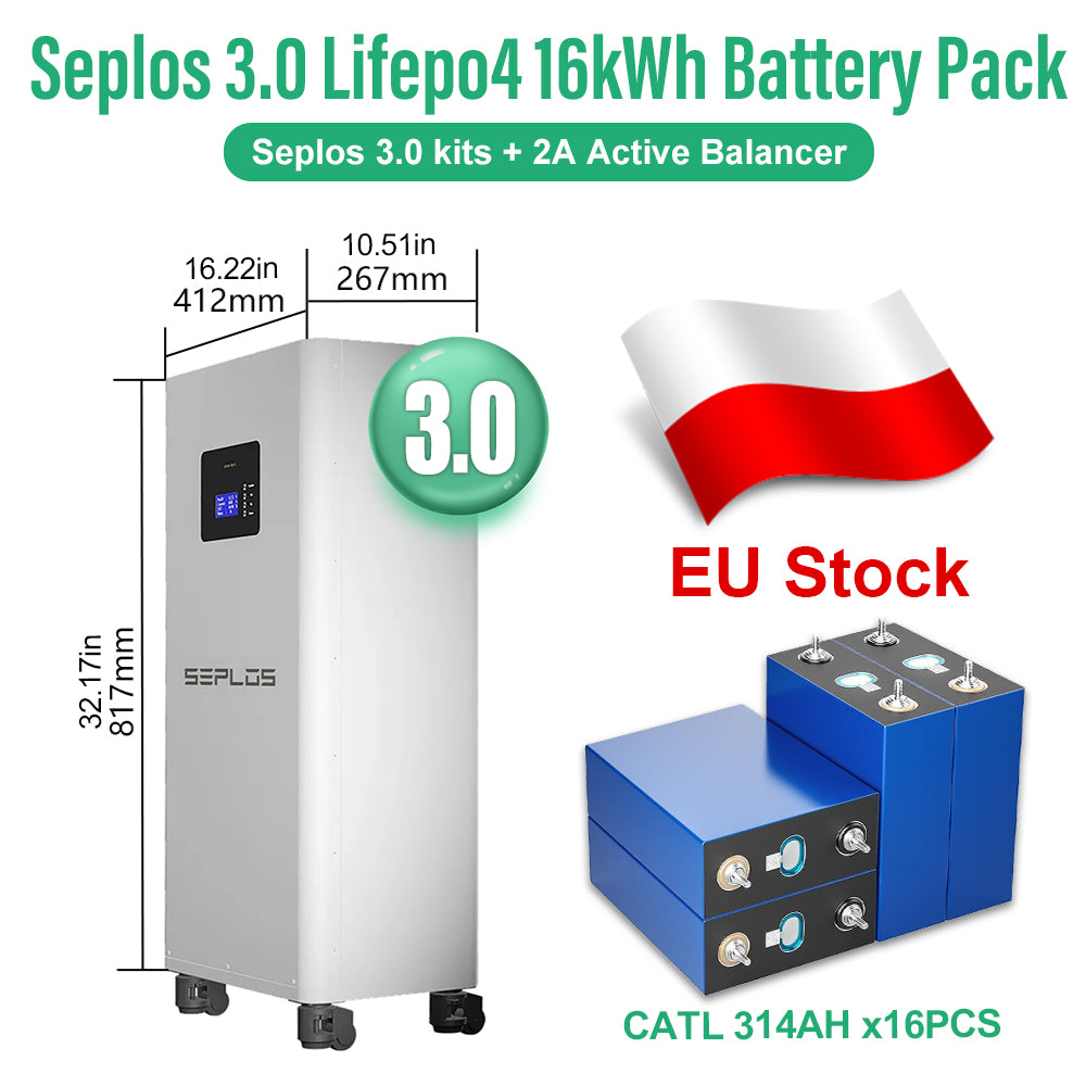 EU 15kWh DIY Lifepo4 Battery Pack CATL280 CATL314 48V Battery Seplos 3.0 Kits CAN RS485 2A Active Balancer Tax Free Home Solar 10 Years Warranty