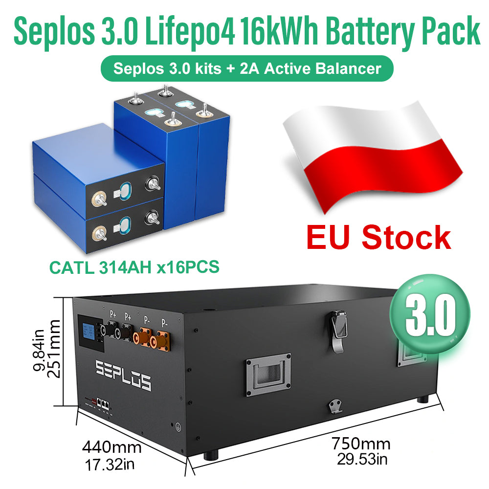 EU 15kWh DIY Lifepo4 Battery Pack CATL280 CATL314 48V Battery Seplos 3.0 Kits CAN RS485 2A Active Balancer Tax Free Home Solar 10 Years Warranty