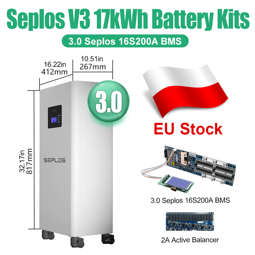 EU Stock 3.0 Seplos Kits 51.2V 280AH 320AH Lifep04 Battery Kits 2A Active Balancer 15kWh 16kWh Case VAT FREE