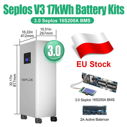 EU Stock 3.0 Seplos Kits 51.2V 280AH 320AH Lifep04 Battery Kits 2A Active Balancer 15kWh 16kWh Case VAT FREE