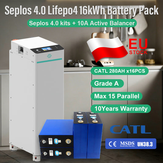 EU 15kWh Lifepo4 Battery GATL280 Grade A 10 Years Warranty DIY Seplos V4 Kits 10A Active Balancer 250A DC Breaker Tax Free