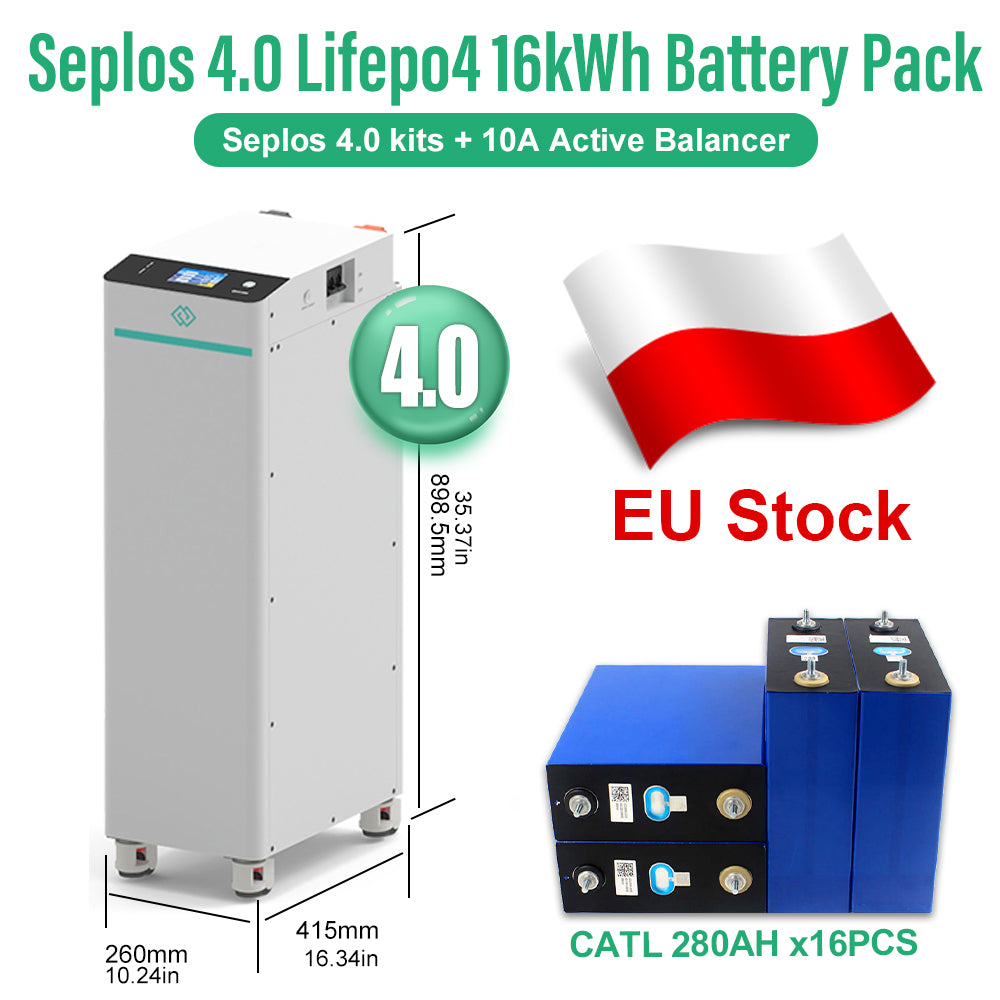 EU 15kWh Lifepo4 Battery CATL280 Grade A 10 Years Warranty DIY Seplos V4 Kits 10A Active Balancer 250A DC Breaker Tax Free