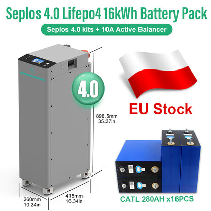 EU 15kWh Lifepo4 Battery CATL280 Grade A 10 Years Warranty DIY Seplos V4 Kits 10A Active Balancer 250A DC Breaker Tax Free