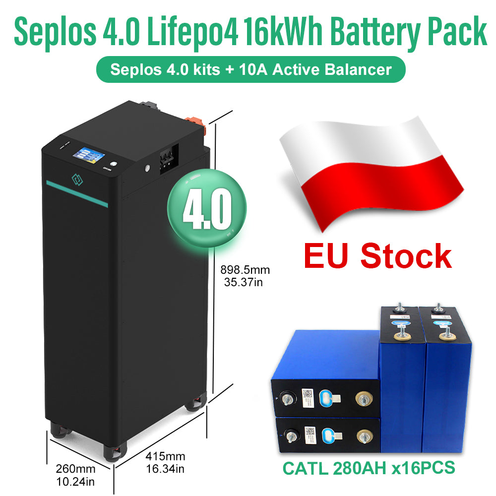 EU 15kWh Lifepo4 Battery CATL280 Grade A 10 Years Warranty DIY Seplos V4 Kits 10A Active Balancer 250A DC Breaker Tax Free