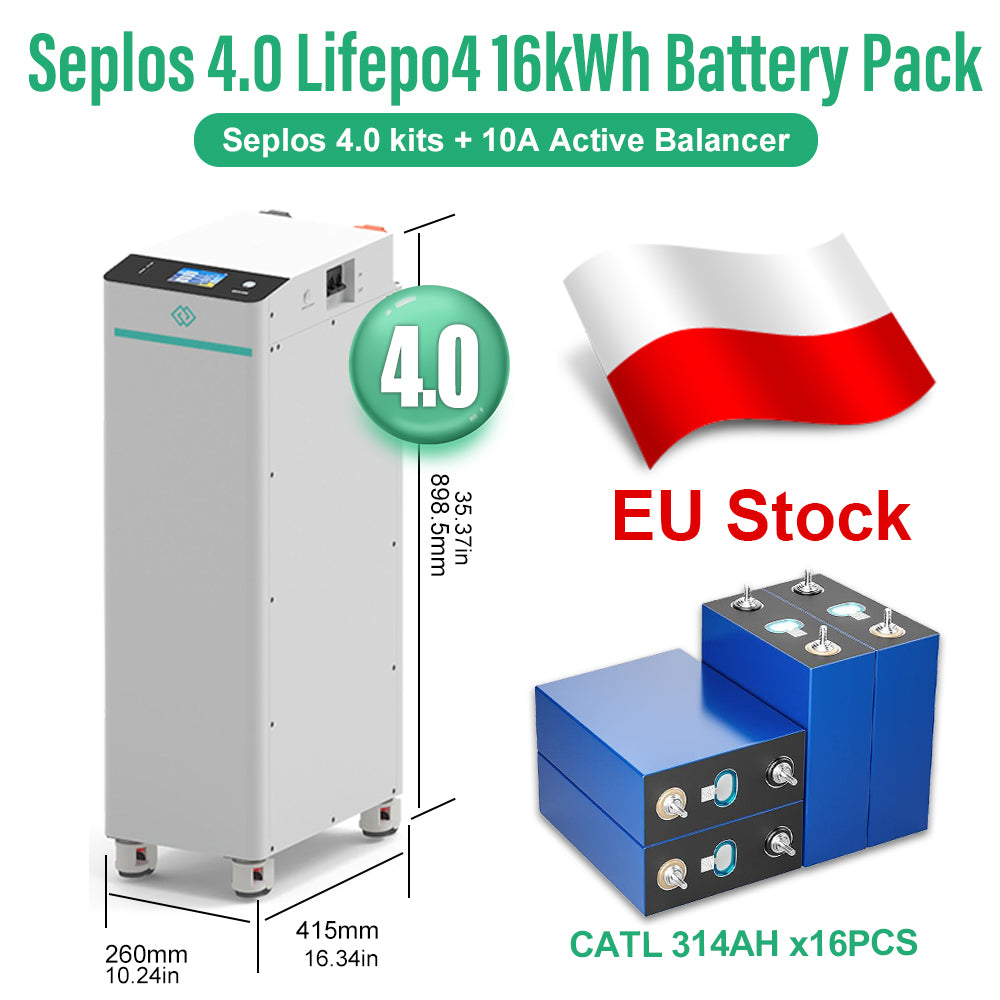 EU 16kWh Lifepo4 Battery Grade A CATL314 10 Years Warranty DIY Battery Pack Seplos 4.0 Kits 10A Active Balancer CAN RS485 250A DC Breaker Tax Free