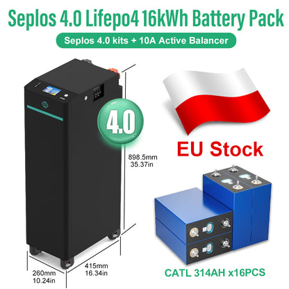 EU 16kWh Lifepo4 Battery Grade A CATL314 10 Years Warranty DIY Battery Pack Seplos 4.0 Kits 10A Active Balancer CAN RS485 250A DC Breaker Tax Free