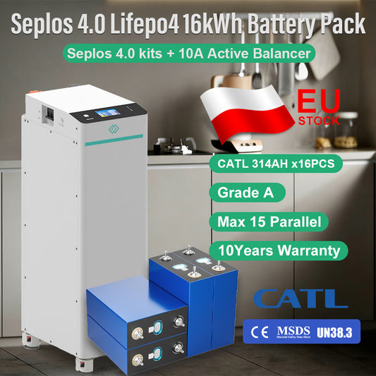 EU 16kWh Lifepo4 Battery Grade A CATL314 10 Years Warranty DIY Battery Pack Seplos 4.0 Kits 10A Active Balancer CAN RS485 250A DC Breaker Tax Free