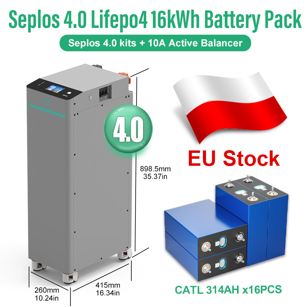 EU 16kWh Lifepo4 Battery Grade A CATL314 10 Years Warranty DIY Battery Pack Seplos 4.0 Kits 10A Active Balancer CAN RS485 250A DC Breaker Tax Free