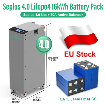 EU 16kWh Lifepo4 Battery Grade A CATL314 10 Years Warranty DIY Battery Pack Seplos 4.0 Kits 10A Active Balancer CAN RS485 250A DC Breaker Tax Free