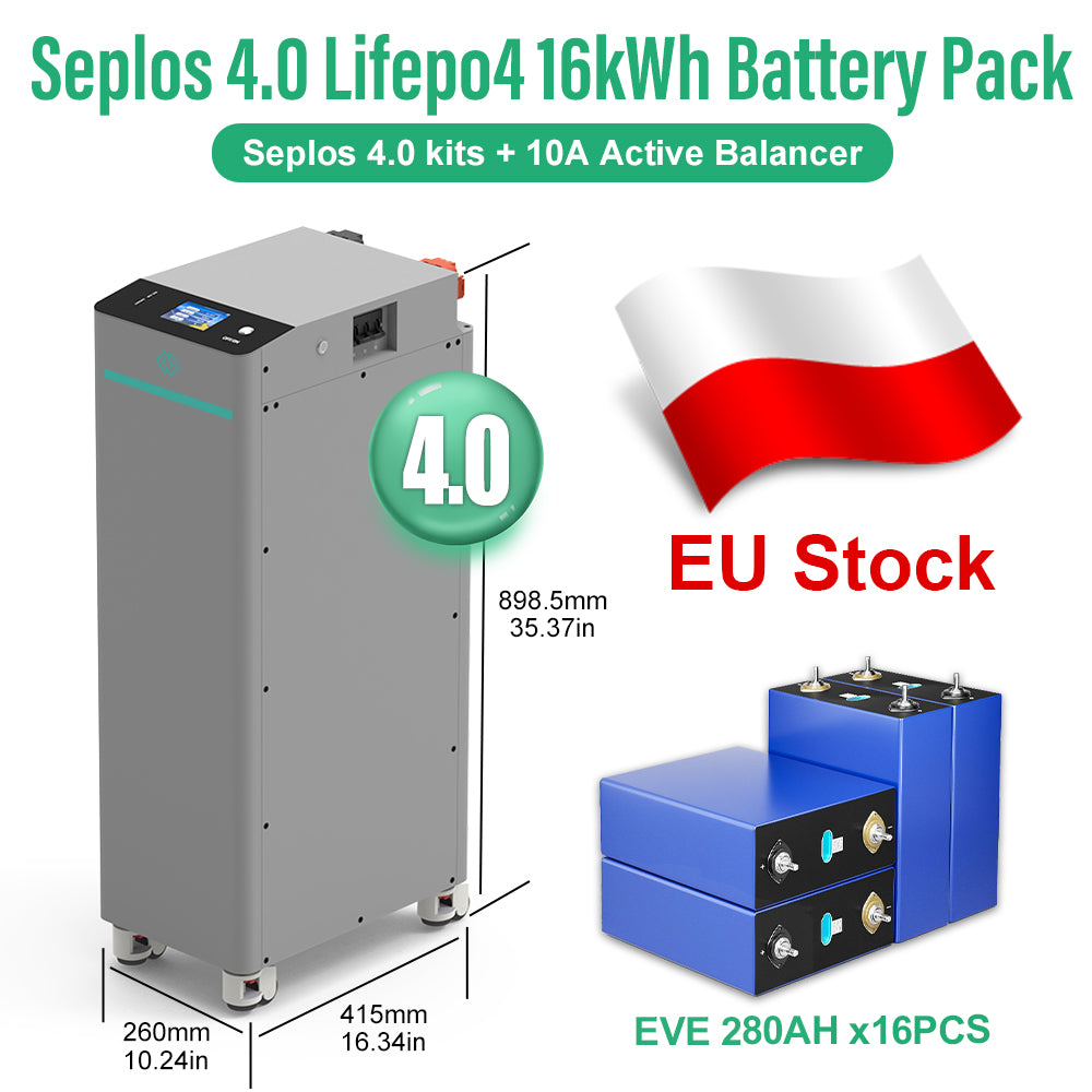 EU 15kWh Lifepo4 Battery 48V EVE280 8000 Cycles Seplos V4 Kits RS485 CAN 10A Active Balancer Tax Free